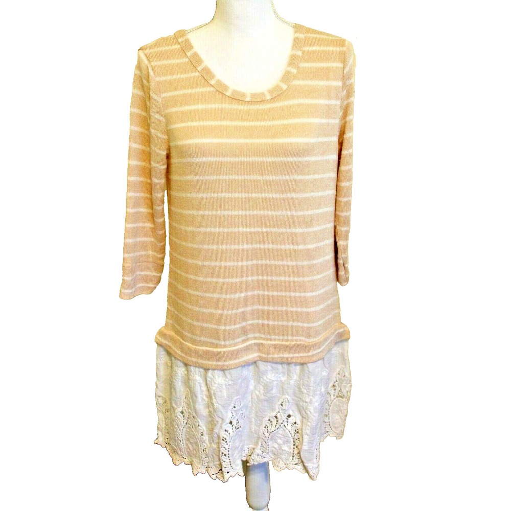 A'reve ‎ Anthropology 3/4 Long Sleeve Medium Boho Lace Dress cute flirty soft